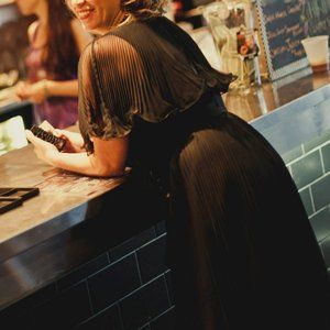 Vintage 60's Glam Black Shear Pleated Cape Dress